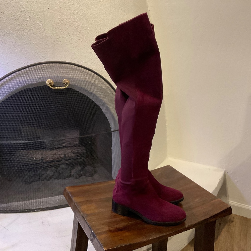NEW Tory Burch Caitlin Burgundy Suede stretch over the knee boot size 5M - Picture 4 of 11